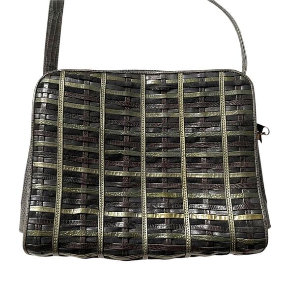 Sharif Woven Leather Crossbody Bag Olive Green Vintage 1990s EUC - Picture 9 of 9